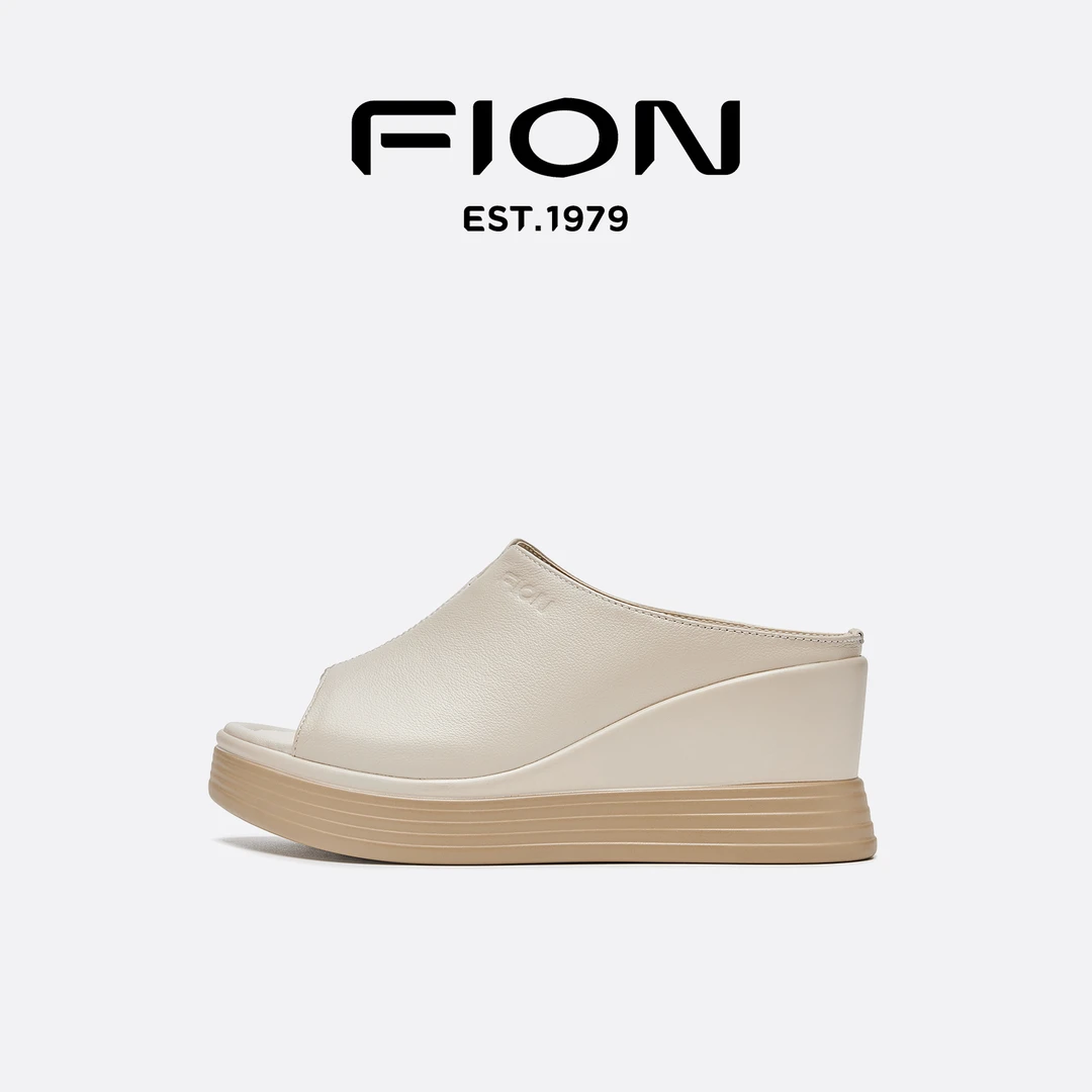 Fion/菲安妮2025夏季新款时尚休闲厚底半拖女鞋百搭坡跟外穿平底