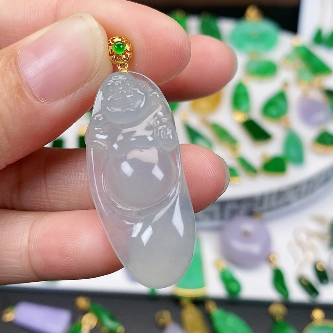翡翠吊坠(不含链)18K金镶嵌