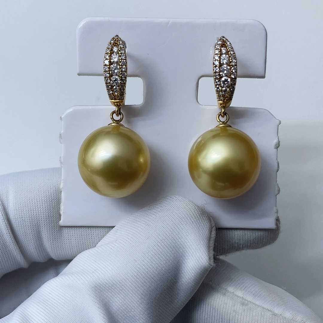 耳饰18K金镶嵌海水珍珠金珠真科研SS