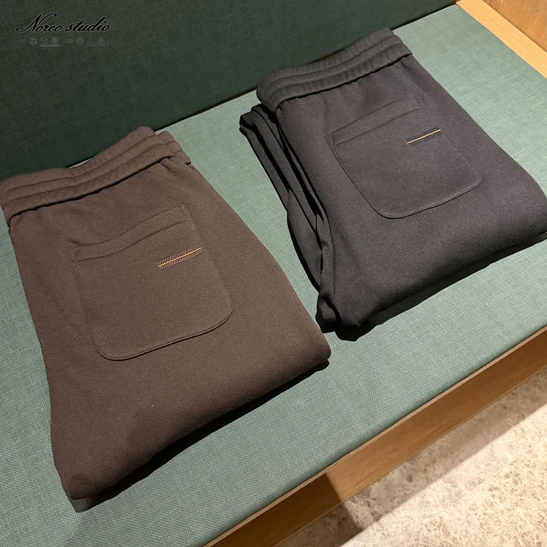 【诺可高定】冬季城市商务通勤加厚天丝羊毛兔毛绒松紧休闲裤男D56
