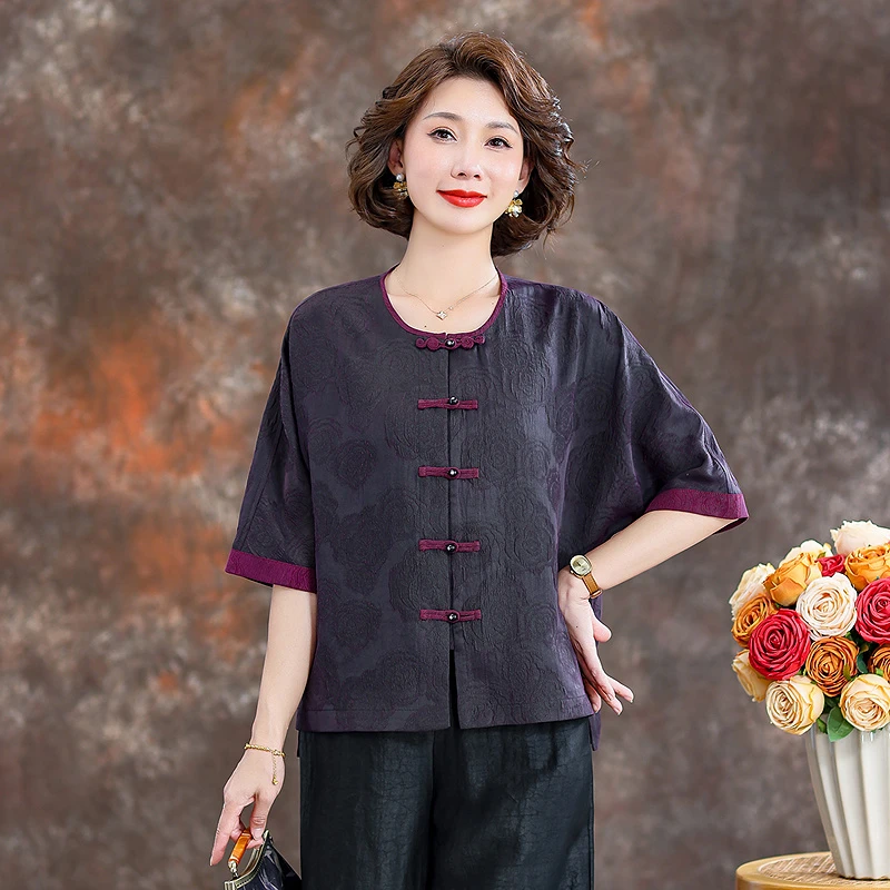 齐黛品牌新中式香云纱真丝上衣女2025新款复古盘扣洋气真丝衬衫夏