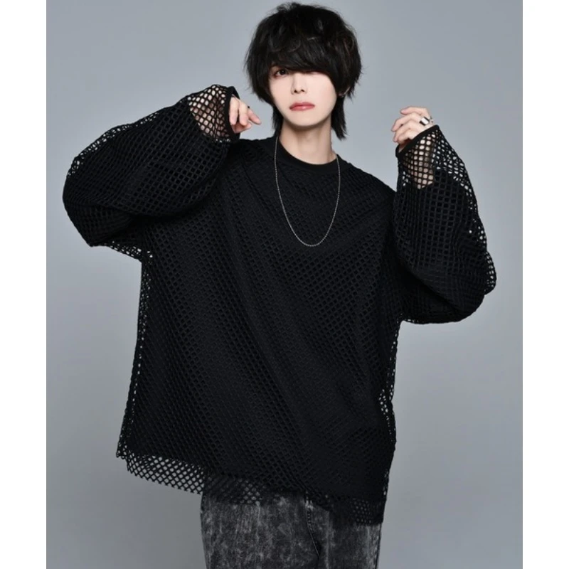 简约百搭休闲时尚镂空大网孔设计感长袖上衣 A 春季新款【胖虎家】