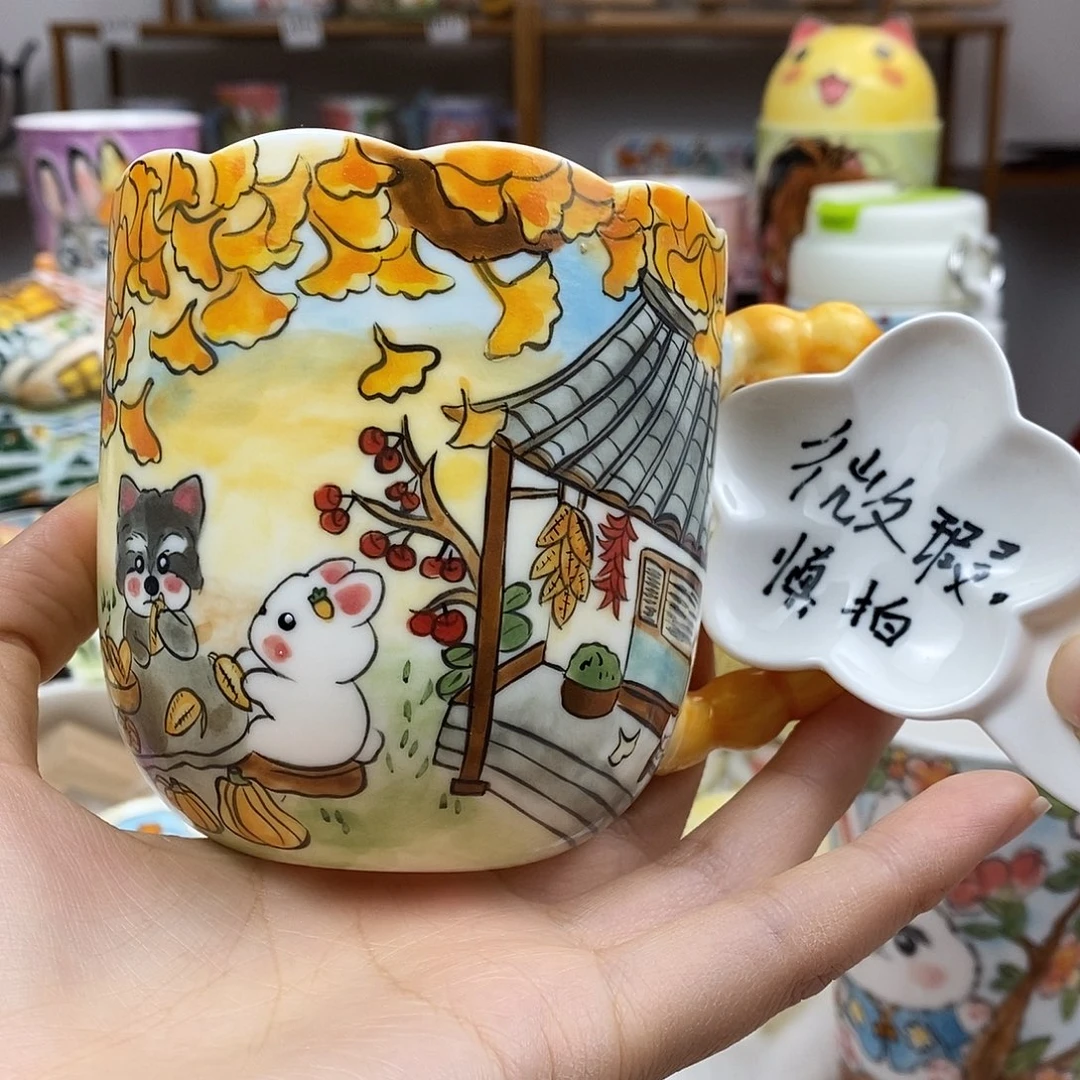 瓷片董董文创手绘陶瓷