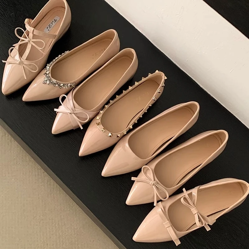 晚风鞋子温柔蝴蝶结浅口单鞋女鞋内增高早春平底法式水钻玛丽珍