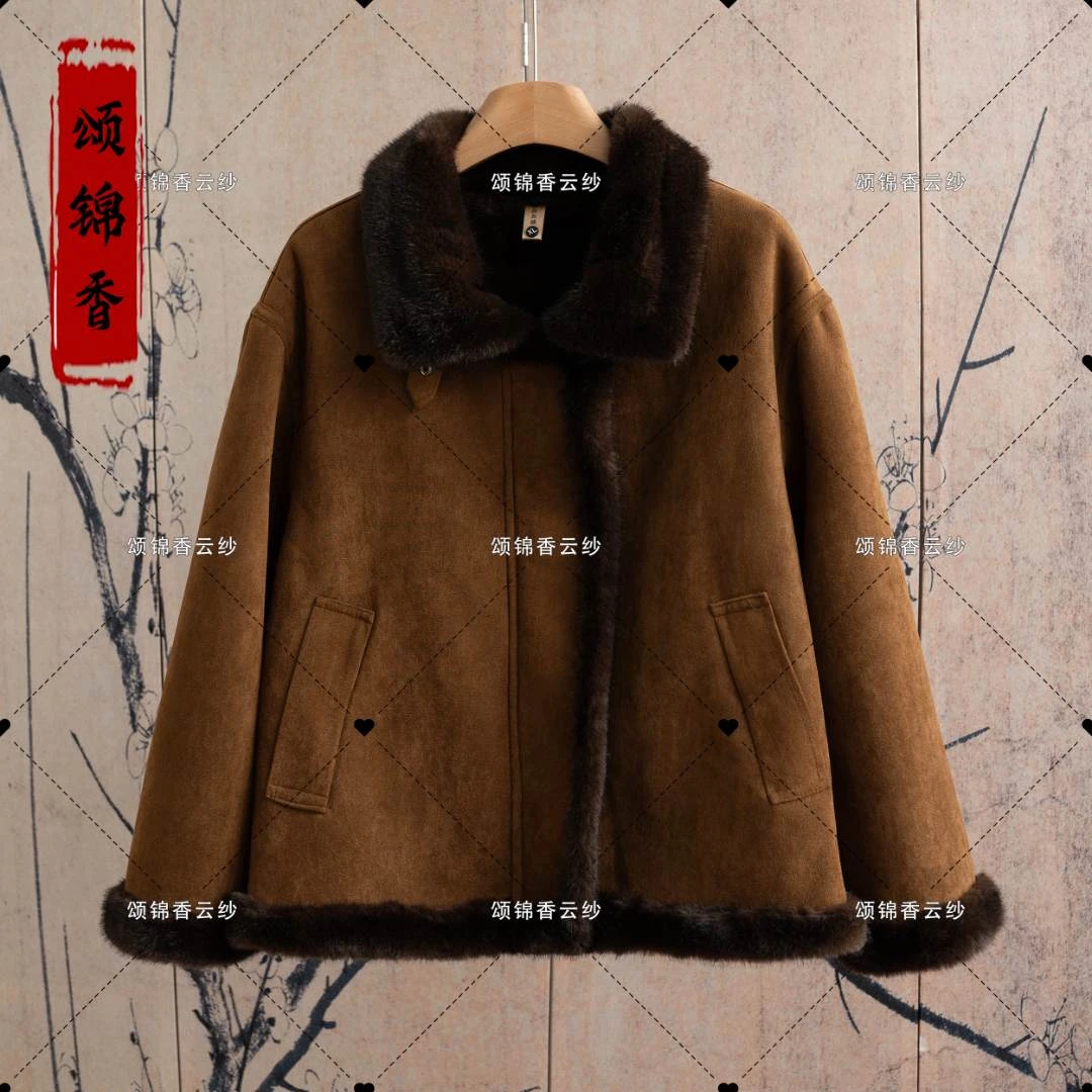 【锦】新中式冬季拉链新款时尚复古加绒厚翻领一体外套K24
