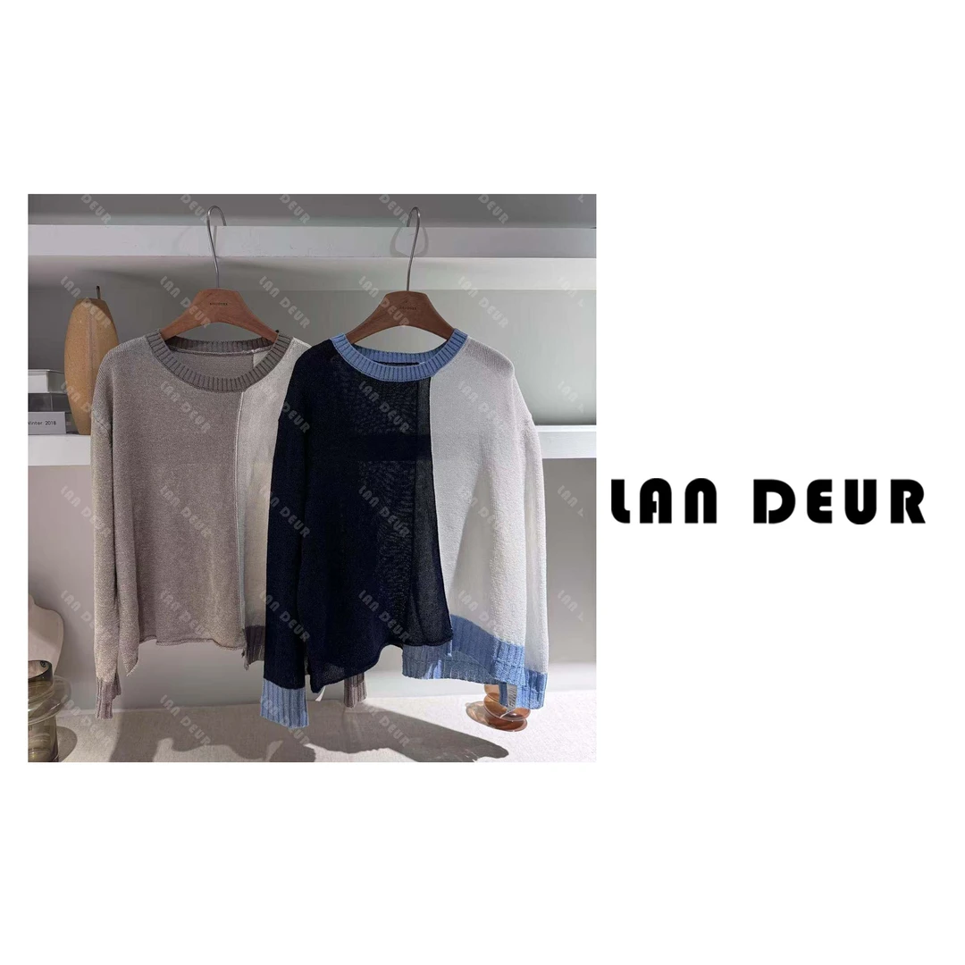 【日记本心事】小众气质冰氧吧干爽透气针织套头罩衫拼色上衣女防晒