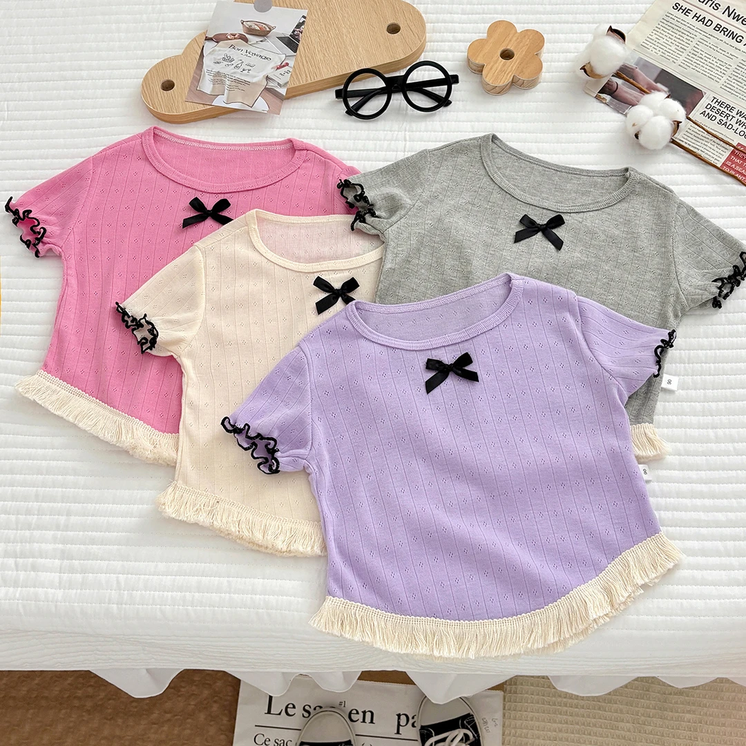 女童夏款新款儿童洋气百搭时尚流苏薄款韩版女宝女宝宝洋气短袖