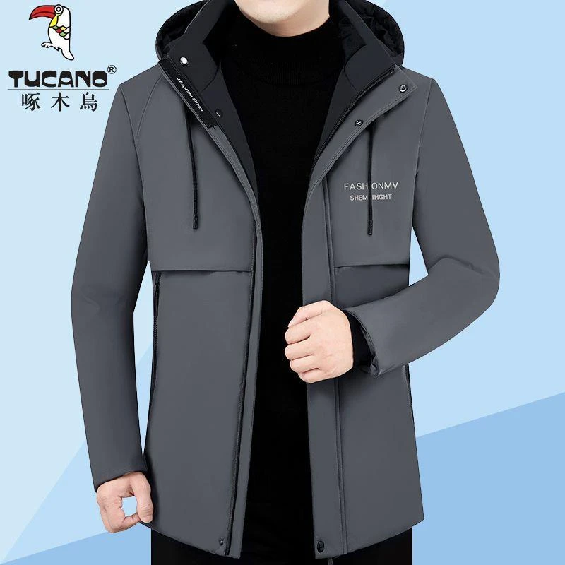 啄木鸟连帽羽绒服男士外套新款爸爸装保暖加厚白鸭绒外套男装上衣