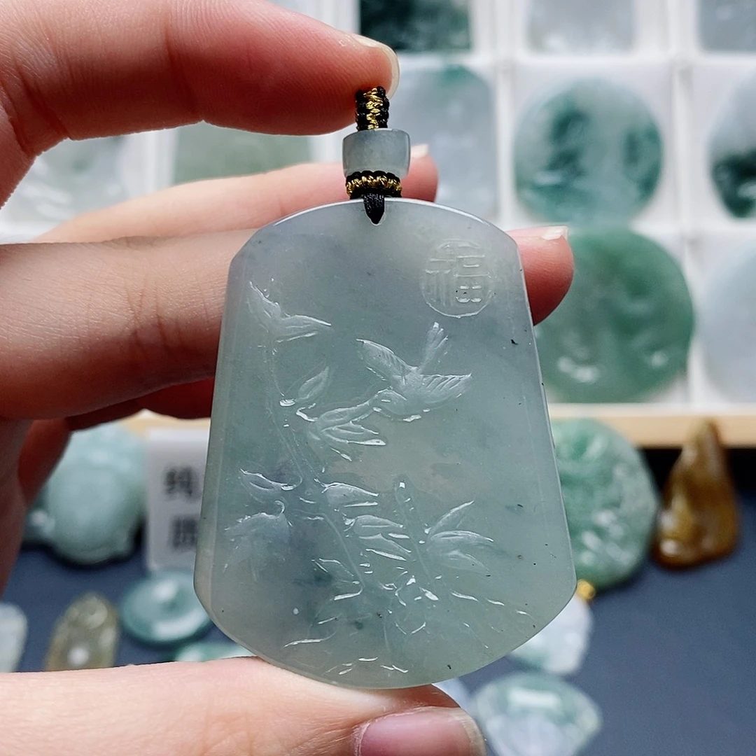 翡翠未镶嵌吊坠(不含链)花鸟无事牌