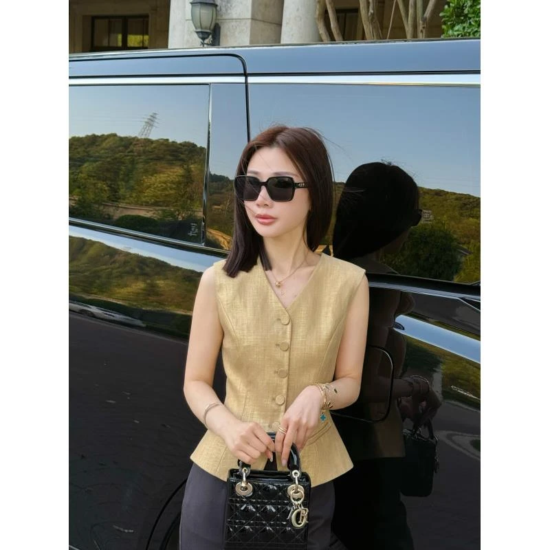 LUXURYMEMO【财阀世家】25夏意大利进口亚麻轻奢时尚贵气感马甲