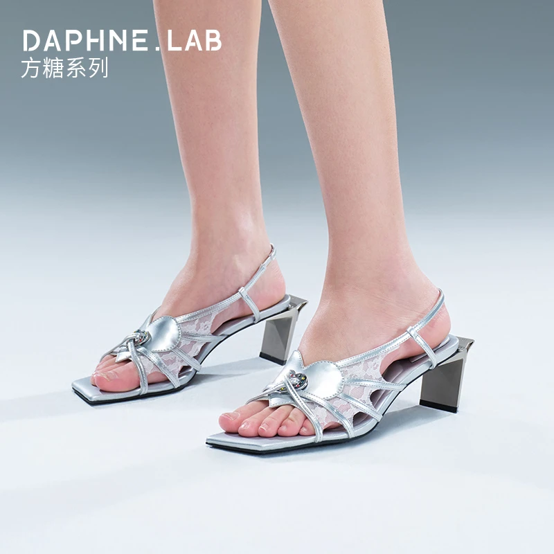 DAPHNE LAB方糖爱心蕾丝高跟凉鞋