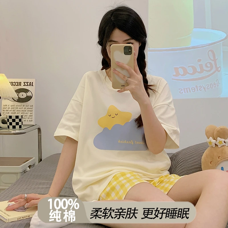 夏季睡衣女纯棉卡通可爱短袖短裤套装夏天小个子全棉薄款家居服