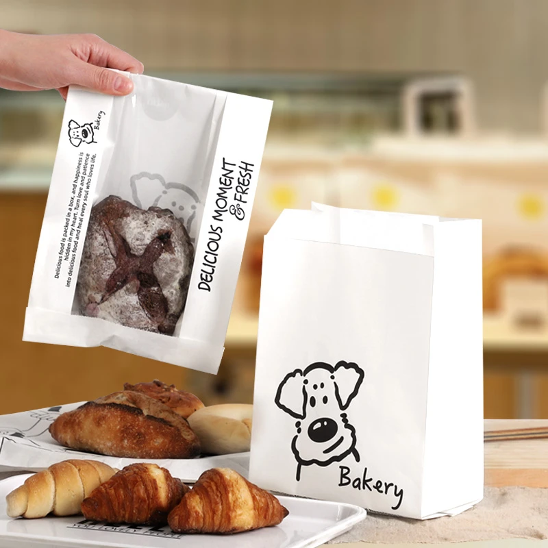 贝果面包包装袋碱水包欧包吐司对切纸袋甜甜圈牛角包英文透明开窗