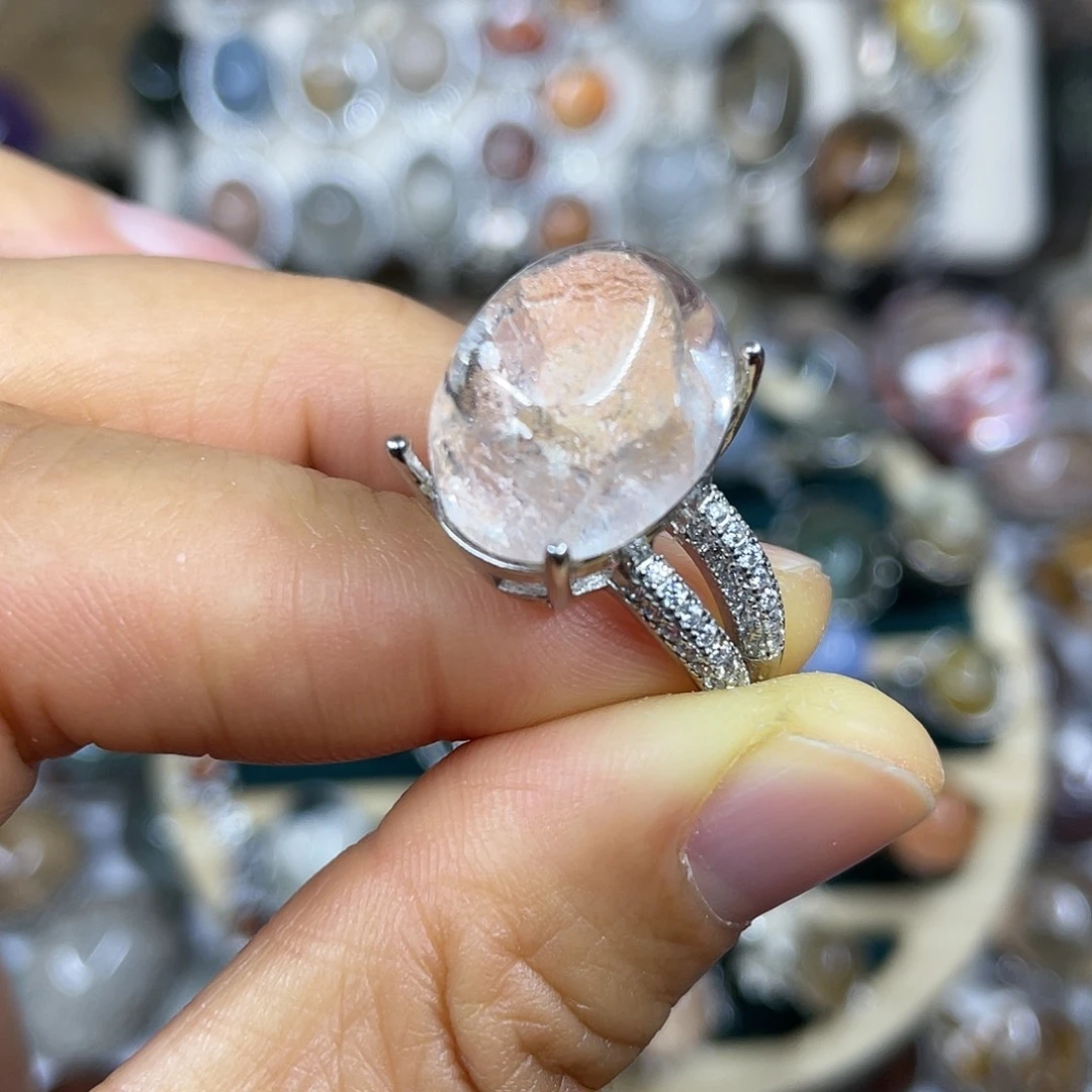 【闪购商品】银S925镶嵌珠宝半成品水晶戒指