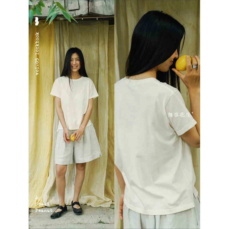 無事花生「气泡」超轻克重木棉开衩圆领t恤