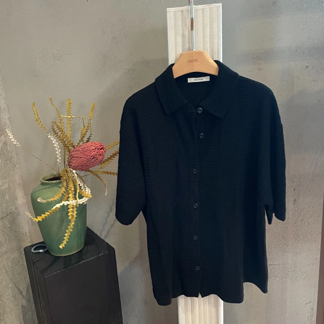 THE XIXI 纯色华夫格针织短袖