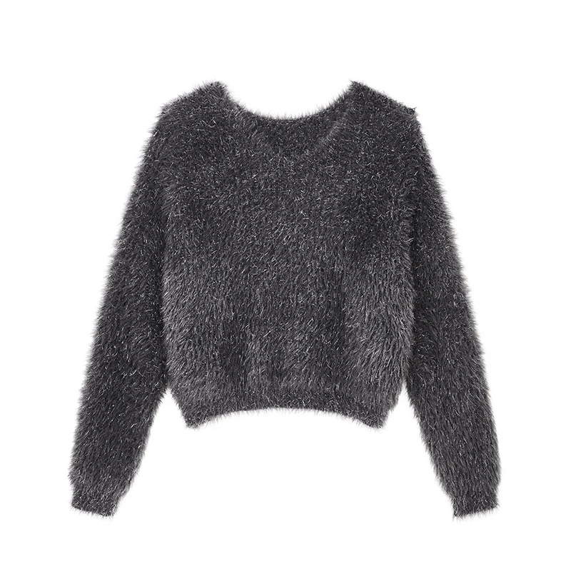 【籽言专属】软糯环保毛针织衫气质V领银丝套头上衣D10BZN9593