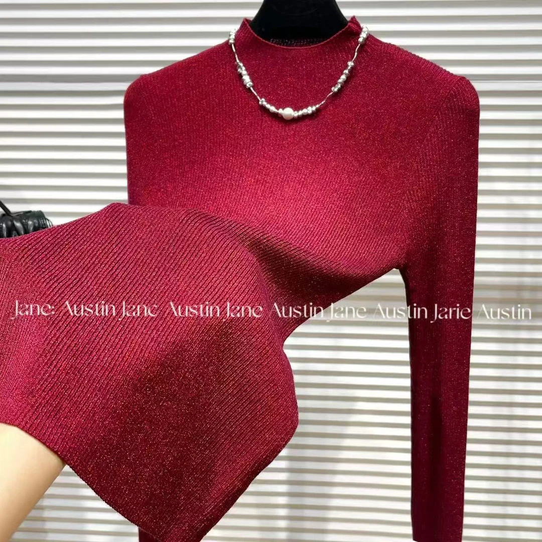 媚》Jane Austin(袭人)2025轻奢水晶纱线时尚显瘦塑身长袖气质