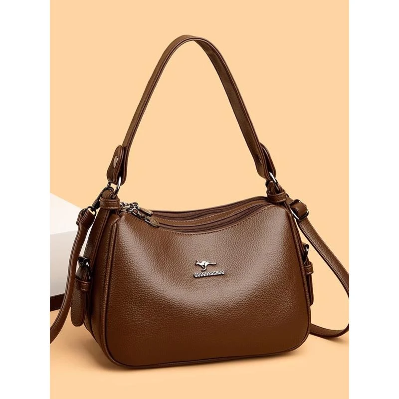 袋鼠真皮女包2025新款时尚简约女士包百搭大容量妈妈包单肩斜挎包