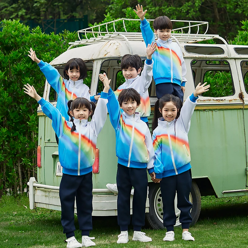 幼儿园园服春秋装两件套儿童小学生校服儿童运动班服61彩虹表演服