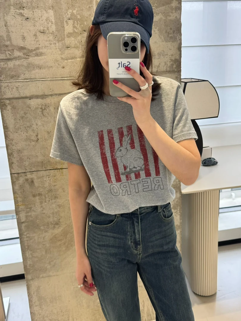 休闲时尚竖条兔子短袖T恤-25045