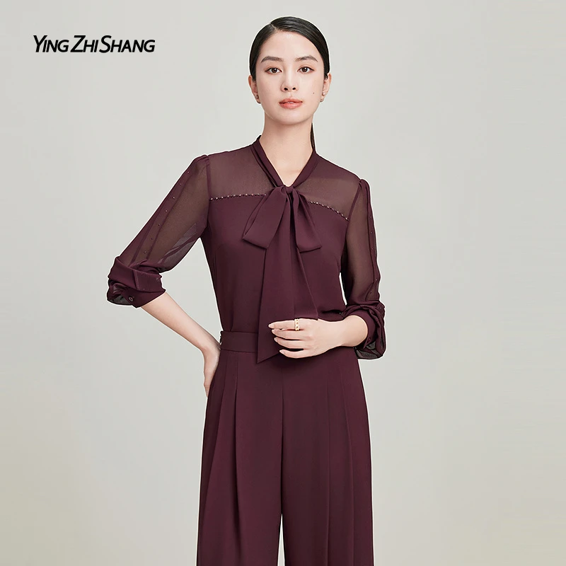 赢智尚酒红色优雅泡泡袖显瘦职场衬衣女气质款ZE01063