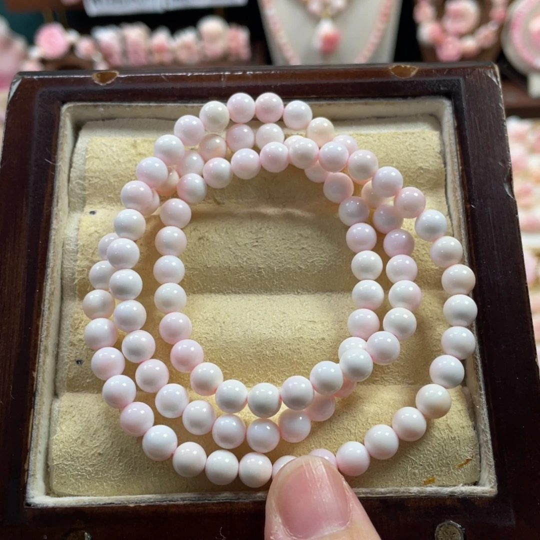 非金属贝珠（仿珍珠）冰冰粉三圈6咪手串