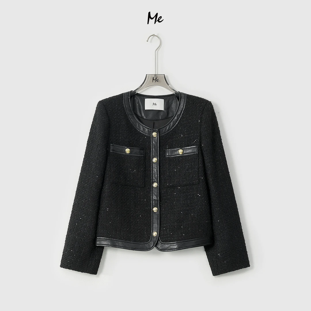 ME【慕尼黑小香】绵羊毛亮片粗花呢时尚百搭千金小香风外套MESA2863