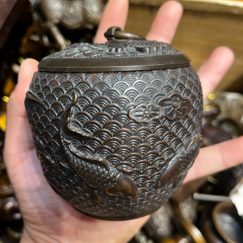 【闪购链接】铜小鱼茶叶罐摆件