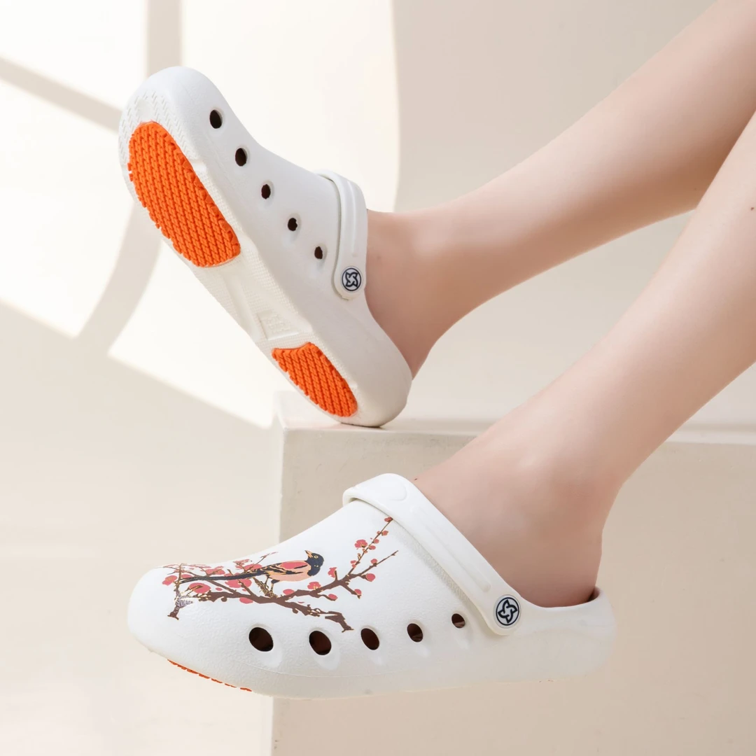 [喜上眉梢]女士防滑洞洞鞋维布伦包头医生护士外穿软底厨房拖鞋