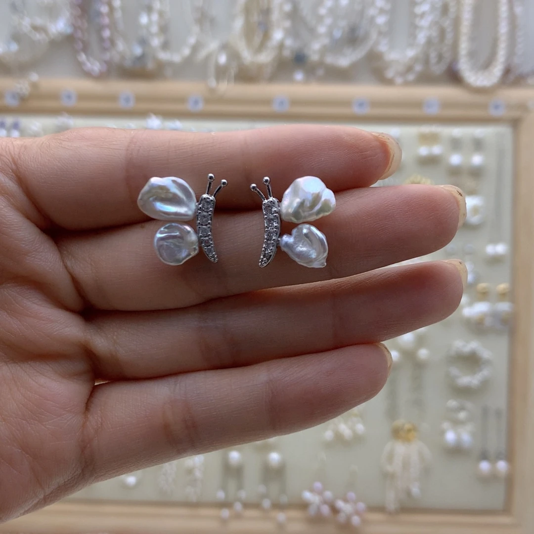 银S925镶嵌淡水珍珠耳饰