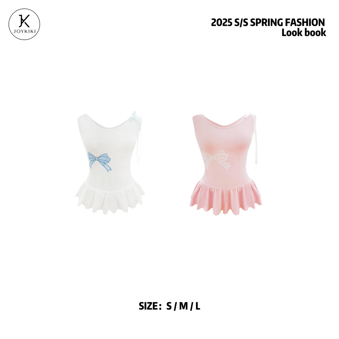 JOY KIKI鹅了么【薄雾少女】夏季纯欲辣妹蝴蝶结拼接上衣J25C061