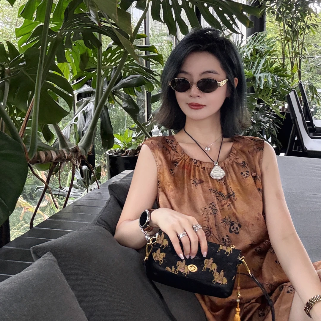 TheLOE/熊猫香云纱中式国风无袖圆领上衣短裤套装#06.16TZ-G5878