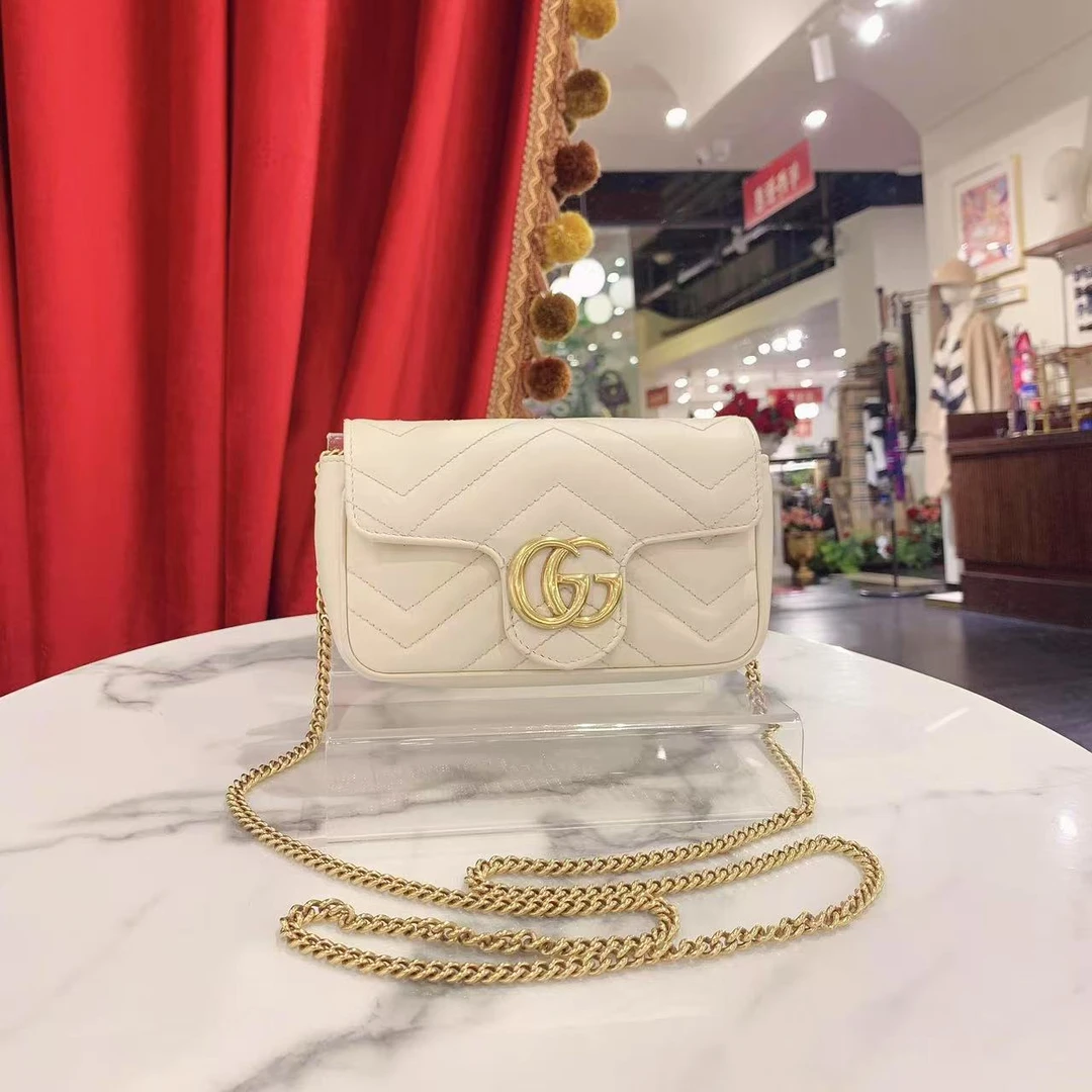 95新 GUCCI/古驰 GGS古驰马蒙super mini白金牛皮单肩包89494220