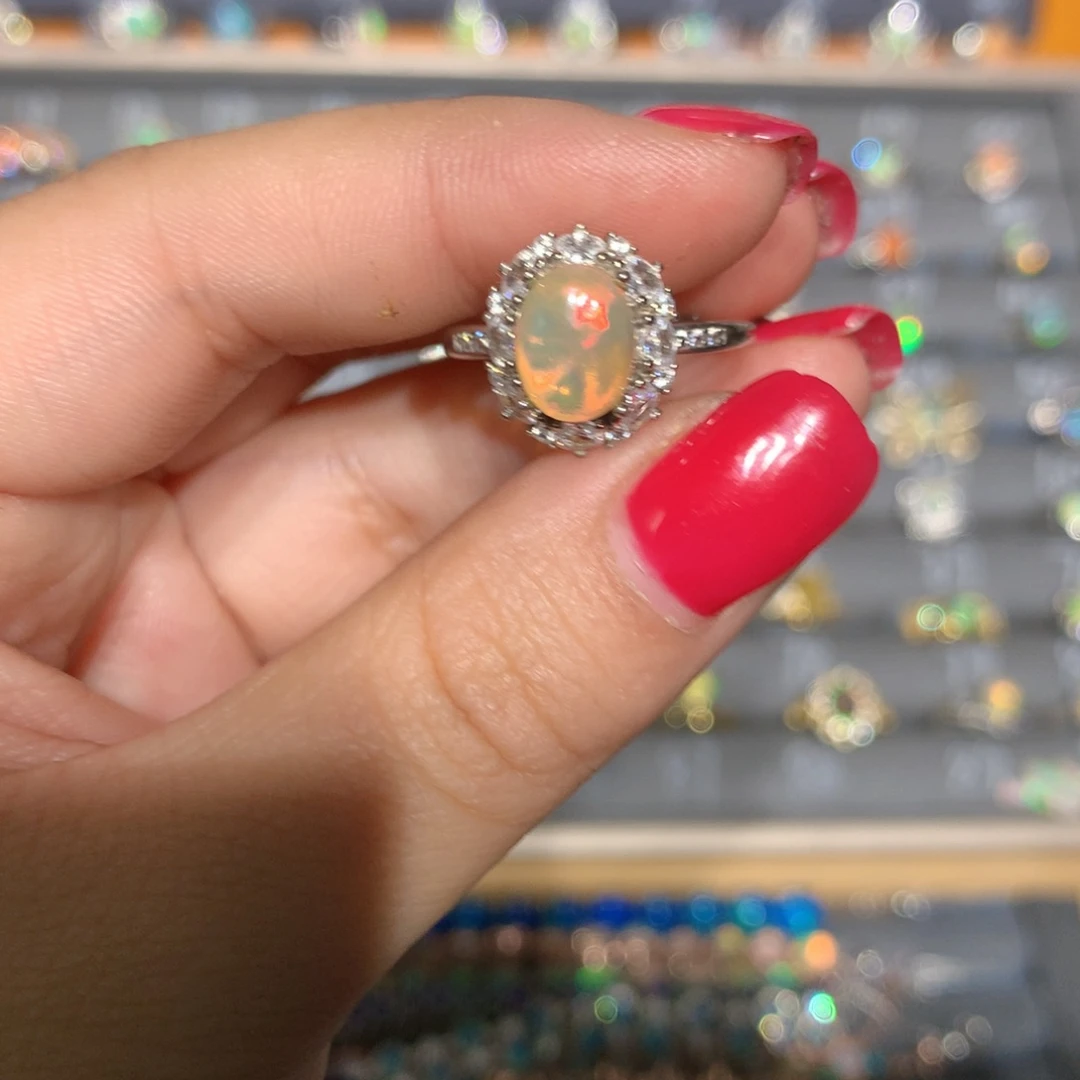 银S925镶嵌欧泊欧泊戒指l