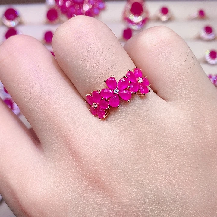 红宝石戒指银S925镶嵌