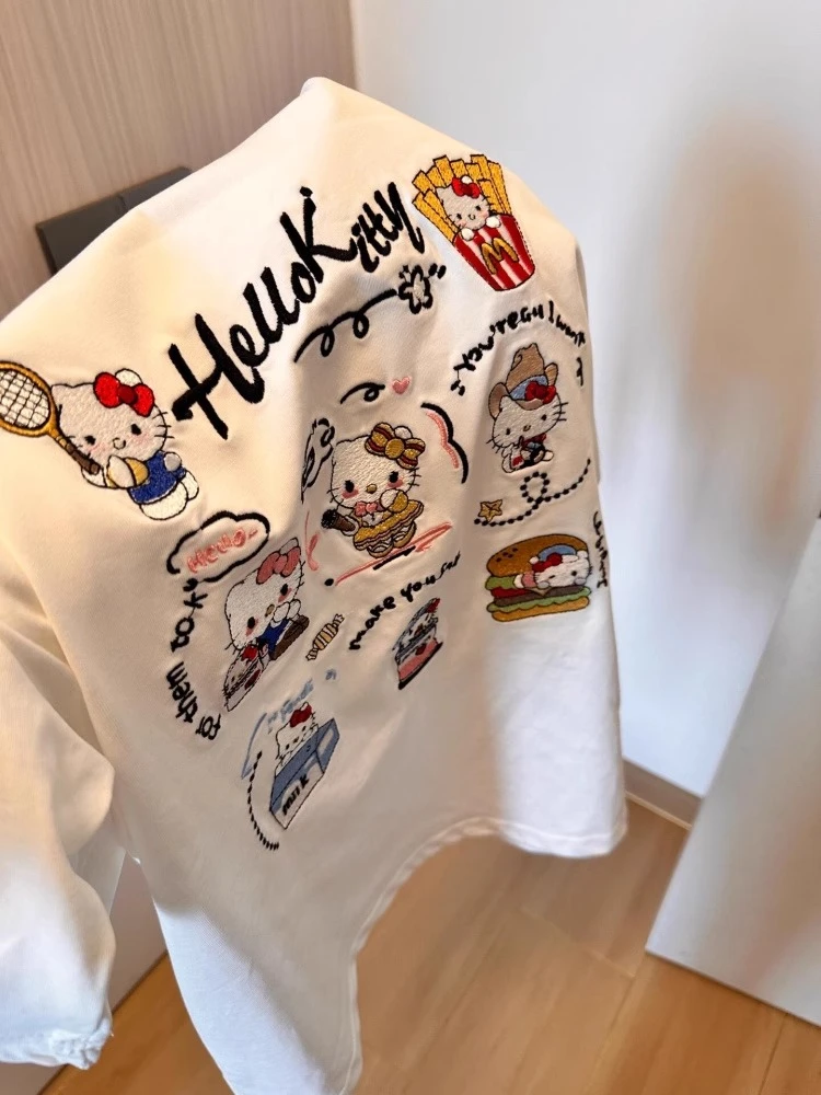 纯棉2025夏季潮牌kitty短袖t恤女重工刺绣宽松百搭韩版ins设计感