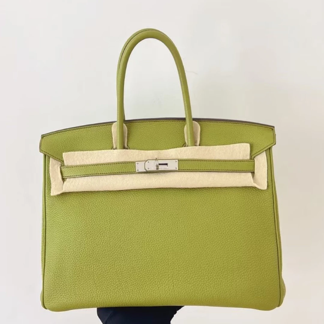 99新 Hermes/爱马仕 爱马仕BK30茴香绿银扣L手提包