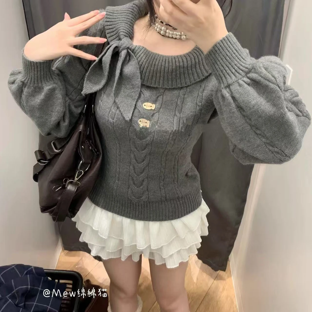 早秋原创古早兔耳领毛衣日系学院风显瘦套头针织衫外套女