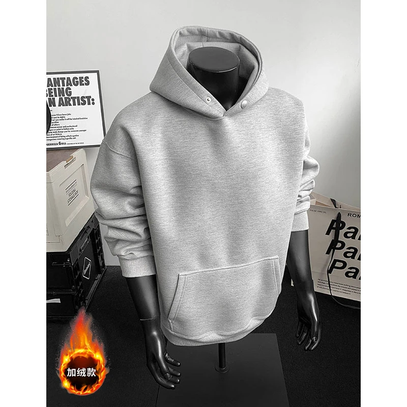 春秋百搭纯色连帽卫衣男美式潮牌重磅460克宽松情侣休闲帽衫上衣