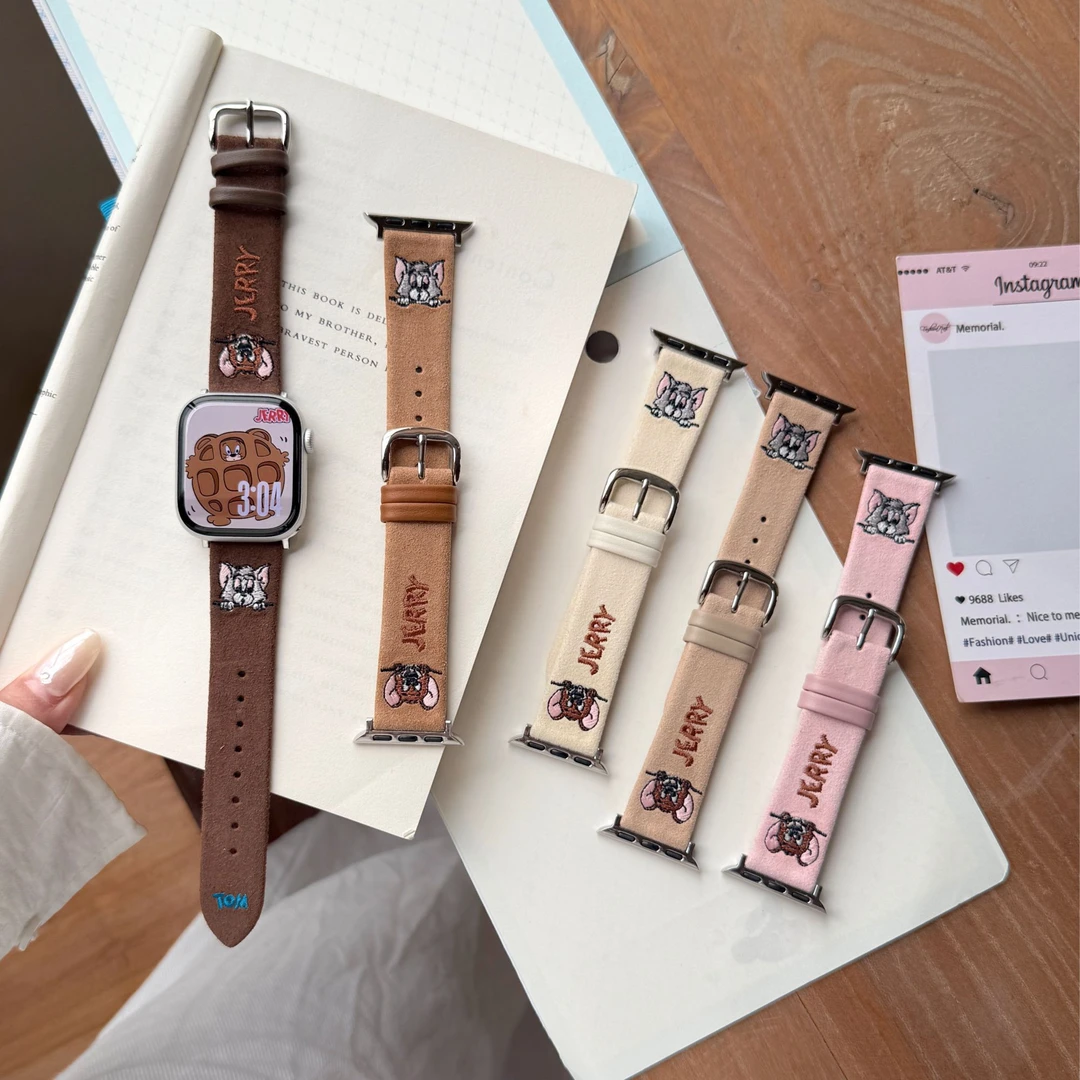 卡通SE汤姆杰瑞7翻毛皮iwatchS10表带适用苹果S8手表applewatchS9
