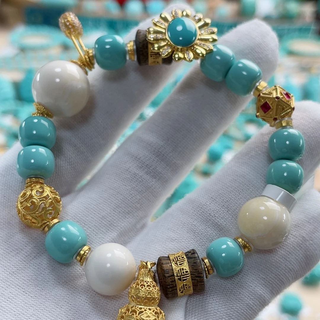 绿松石珠宝奇石18K金镶嵌