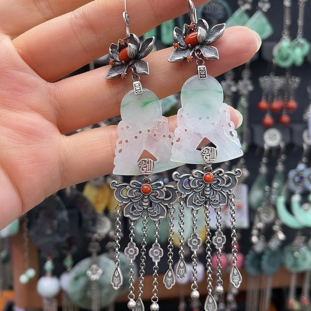 翡翠银S925镶嵌耳饰素*030ghhgg