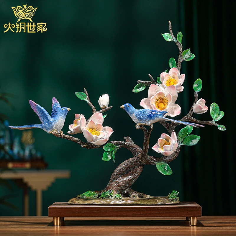 大铜世家【茶花报春】黄铜摆件家居客厅玄关装饰乔迁新居结婚礼品