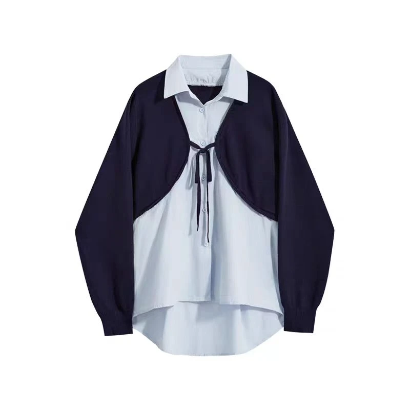 FF13# 新款假两件设计感小众拼接针织上衣