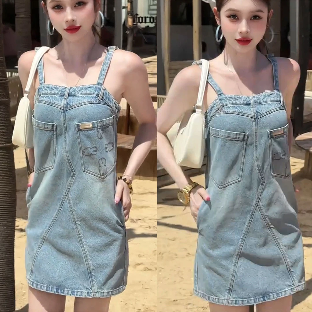 韩版纯欲风吊带牛仔连衣裙女2025新款夏季时尚气质修身显瘦短裙子