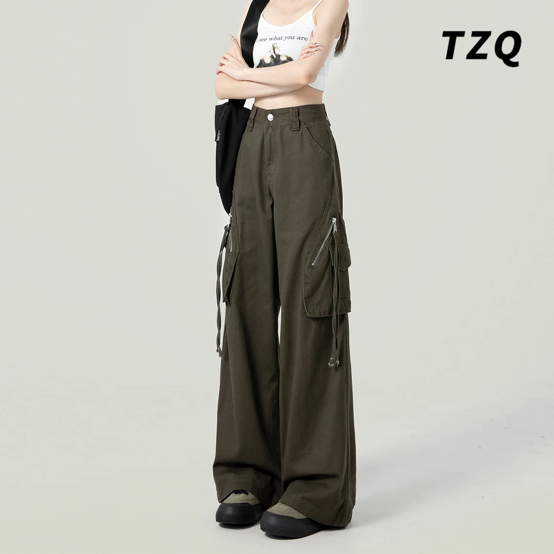 高腰工装牛仔裤女爆款2024夏季新款宽松显瘦复古百搭直筒拖地裤子