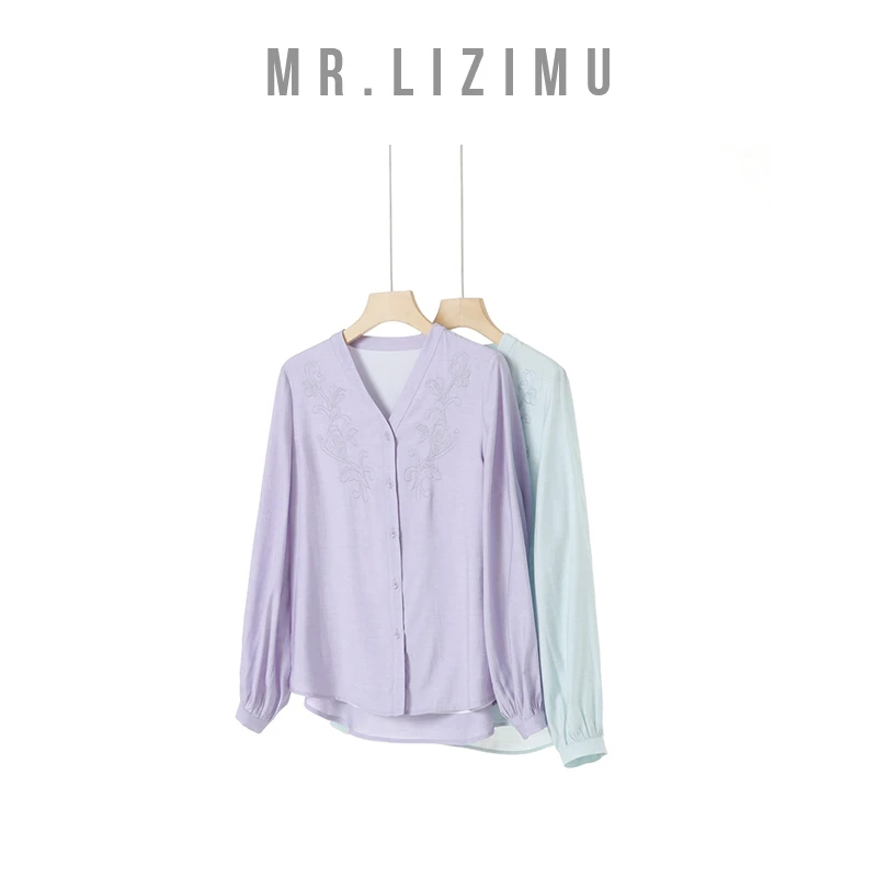 李子木先生法式气质V领刺绣花朵衬衫2025新款洋气百搭衬衫D5116