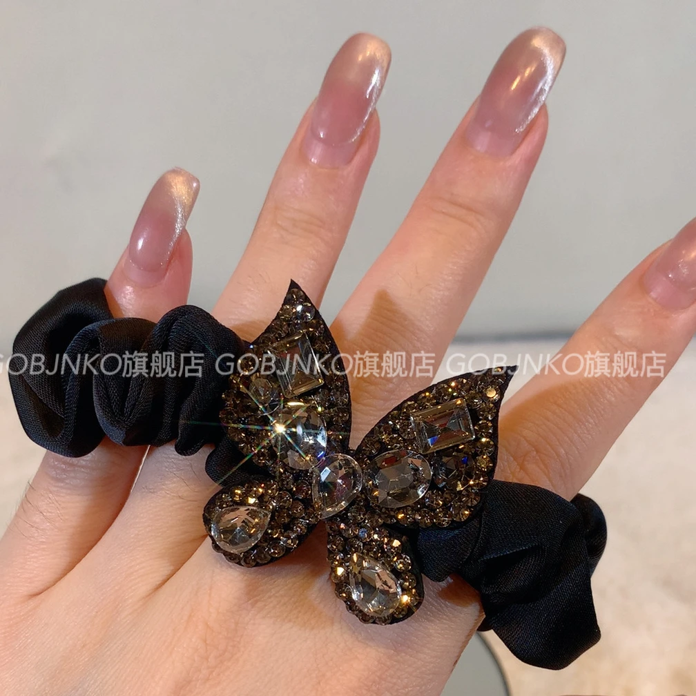 GOBJNKO韩版原创设计甜美风蝴蝶发绳发圈头饰镶嵌时尚少女头绳