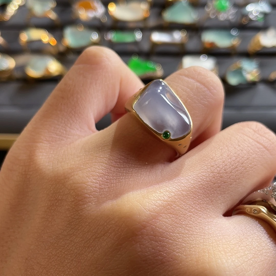 翡翠18K金镶嵌戒指冰胶随行戒指 48小时鉴赏